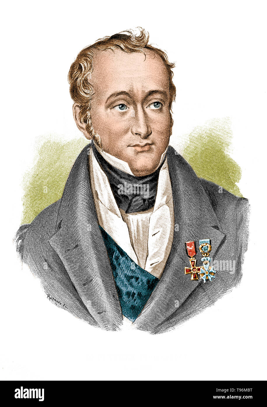Guillaume Dupuytren le port des médailles. Baron GUILLAUME Dupuytren (5 octobre 1777 - 8 février 1835) était un anatomiste et chirurgien militaire français. Bien qu'il a acquis beaucoup d'estime pour traiter les hémorroïdes de Napoléon Bonaparte, il est connu pour sa description de la maladie de Dupuytren qui porte son nom et qu'il a d'abord exploité sur en 1831. La maladie a été l'un des premiers chirurgiens à drainer un abcès au cerveau à l'aide, dans lequel une trépanation trou est coupé dans le crâne, et il a également utilisé la méthode pour traiter des saisies. Banque D'Images