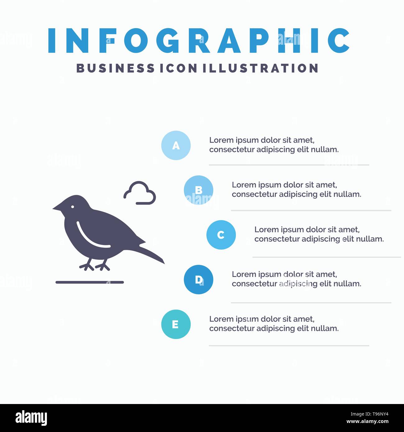 Bird, britannique, petite, Sparrow Icône solide des infographies 5 Étapes Présentation Historique Illustration de Vecteur