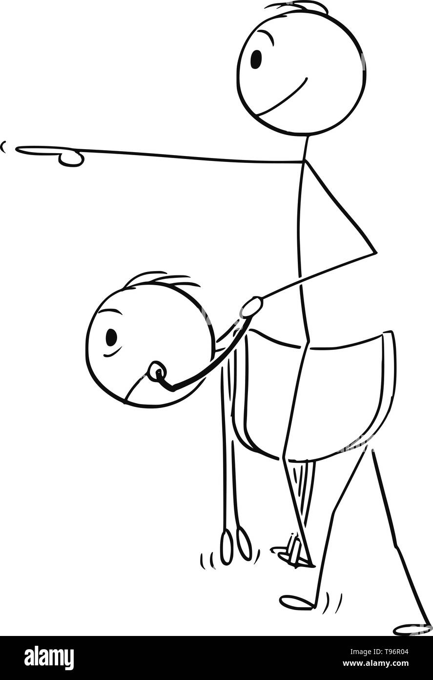 Vector cartoon stick figure dessin illustration conceptuelle de l'homme ou homme assis en selle placée à l'arrière d'un autre homme comme cheval. Illustration de Vecteur