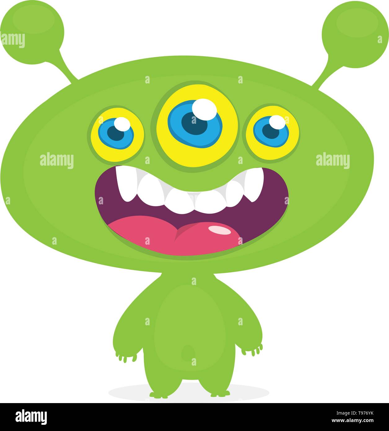 Alien cartoon cool avec trois yeux. Vector illustration monstre orange. Conception d'Halloween Illustration de Vecteur