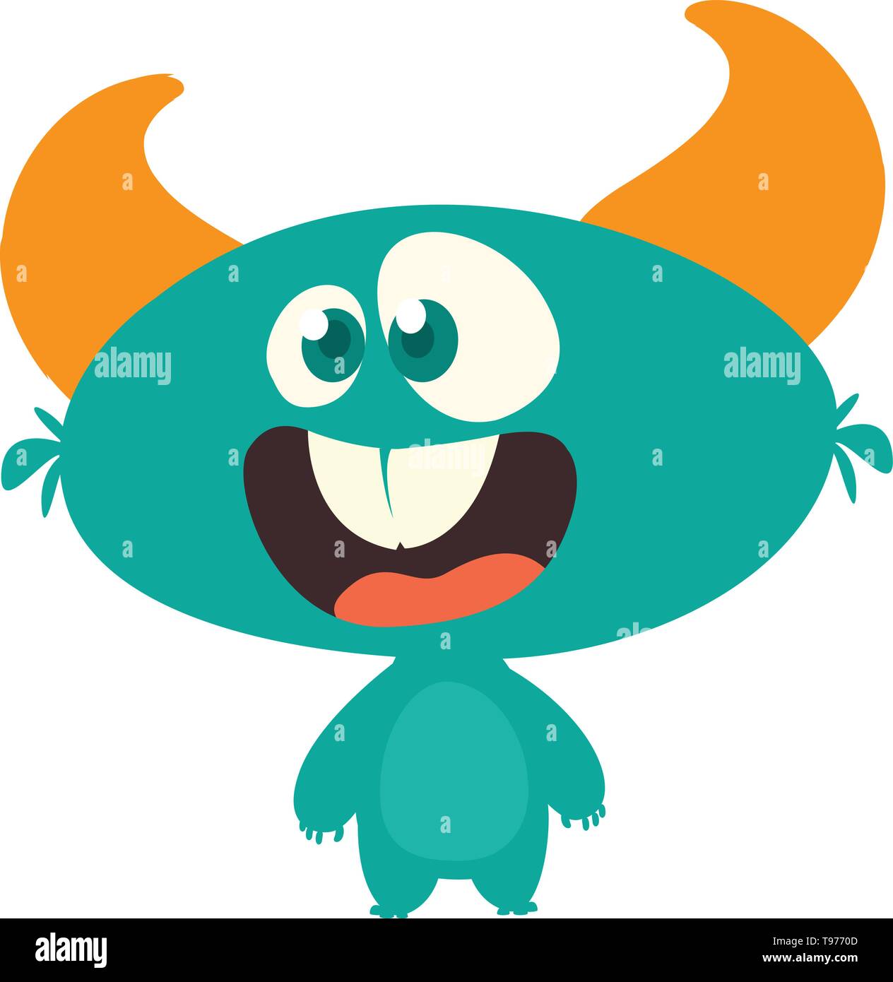 Surpris cute cartoon monster icône. Vector monster Mascot. Conception pour l'Halloween ou l'autocollant de l'emblème Illustration de Vecteur