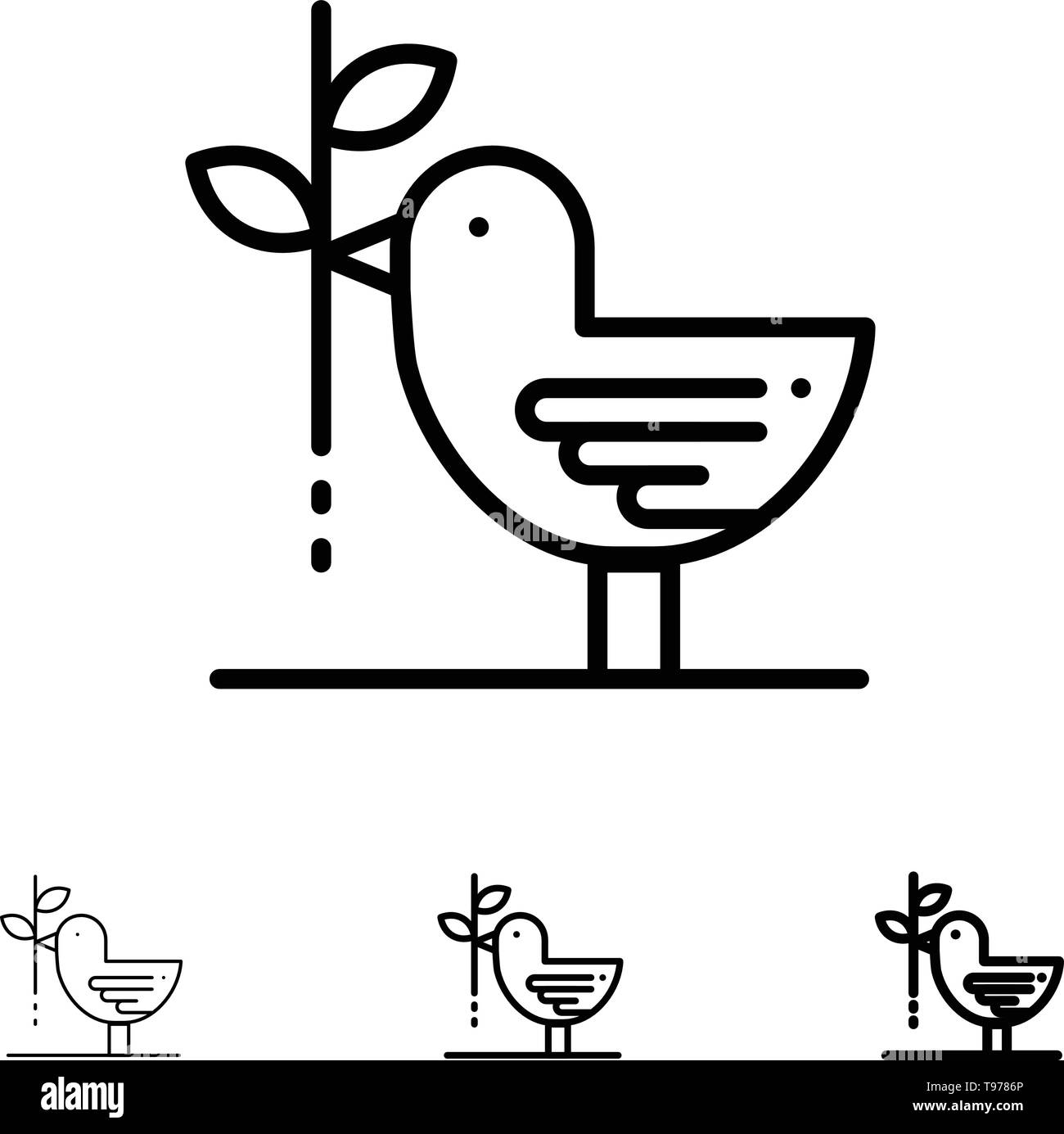 Accord, Dove, l'amitié, l'harmonie, le Pacifisme Bold et fine ligne noire icon set Illustration de Vecteur