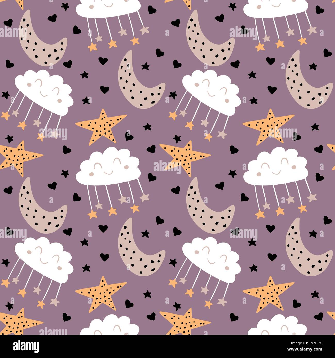 Doux rêves bébé modèle transparent. Bonne nuit. fond répétant enfantin de pépinière Vector illustration colorée à la main l'art. Illustration de Vecteur