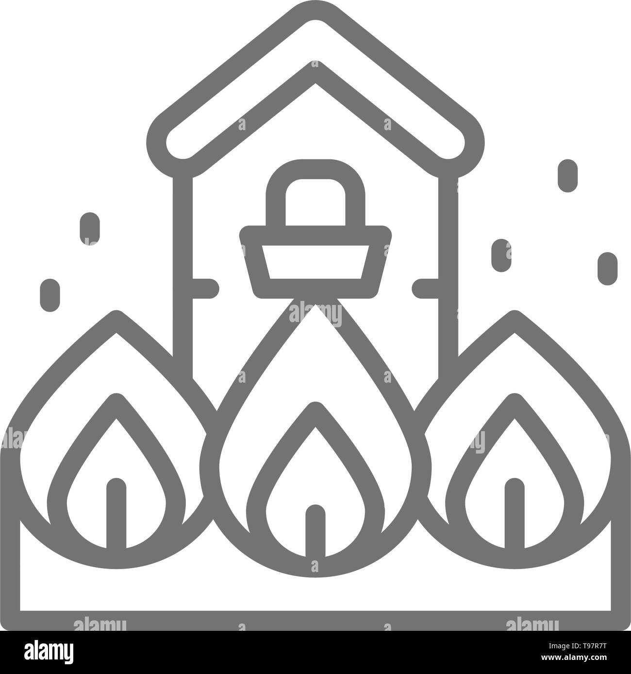 Maison en feu, incendie, catastrophe naturelle, l'icône de la ligne de catastrophe. Illustration de Vecteur