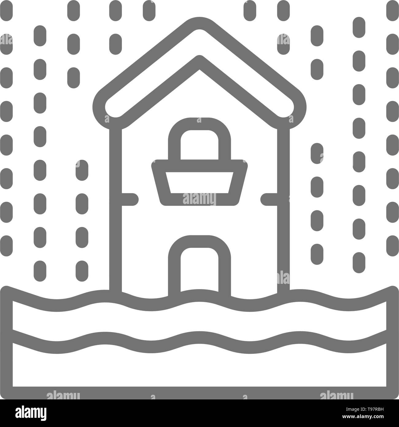 La pluie, inondation, catastrophe, l'icône de la ligne des catastrophes naturelles. Illustration de Vecteur