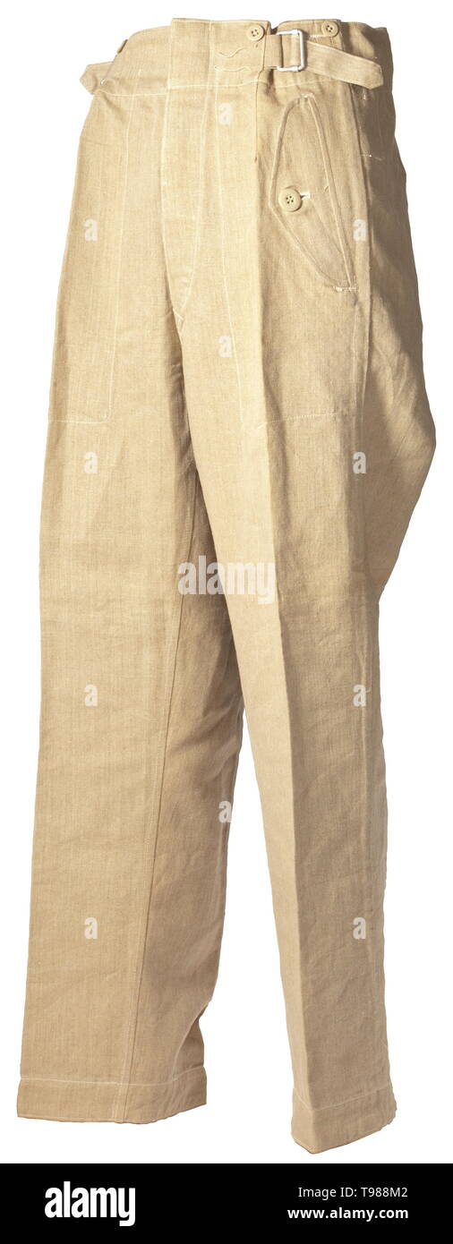 Une paire de forage couleur sable pantalon en tissu pour le personnel de la  Luftwaffe depot pièce par la firme Breipohl à Herford à partir de 1940 de  couleur sable, percer avec