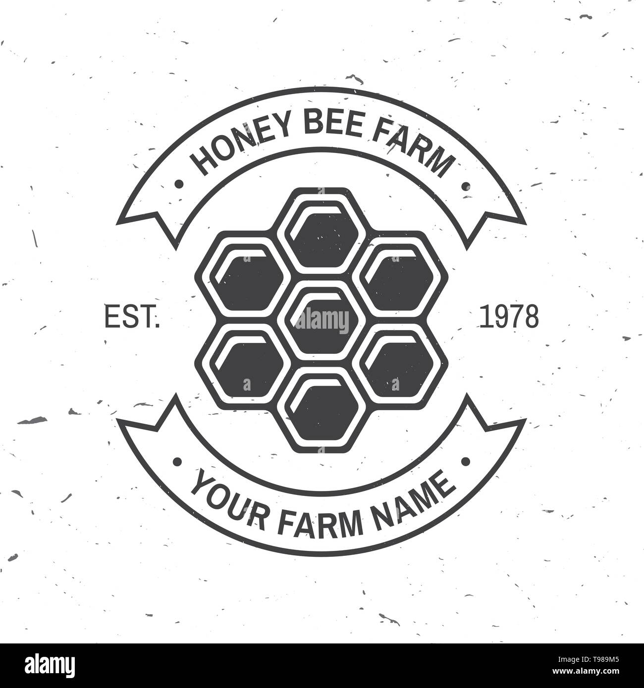 Honey Farm badge. Vector illustration. Concept pour chemise, imprimer, stamp ou tee. Design typographie vintage avec du miel d'ossature. Retro design pour l'entreprise agricole de l'abeille Illustration de Vecteur