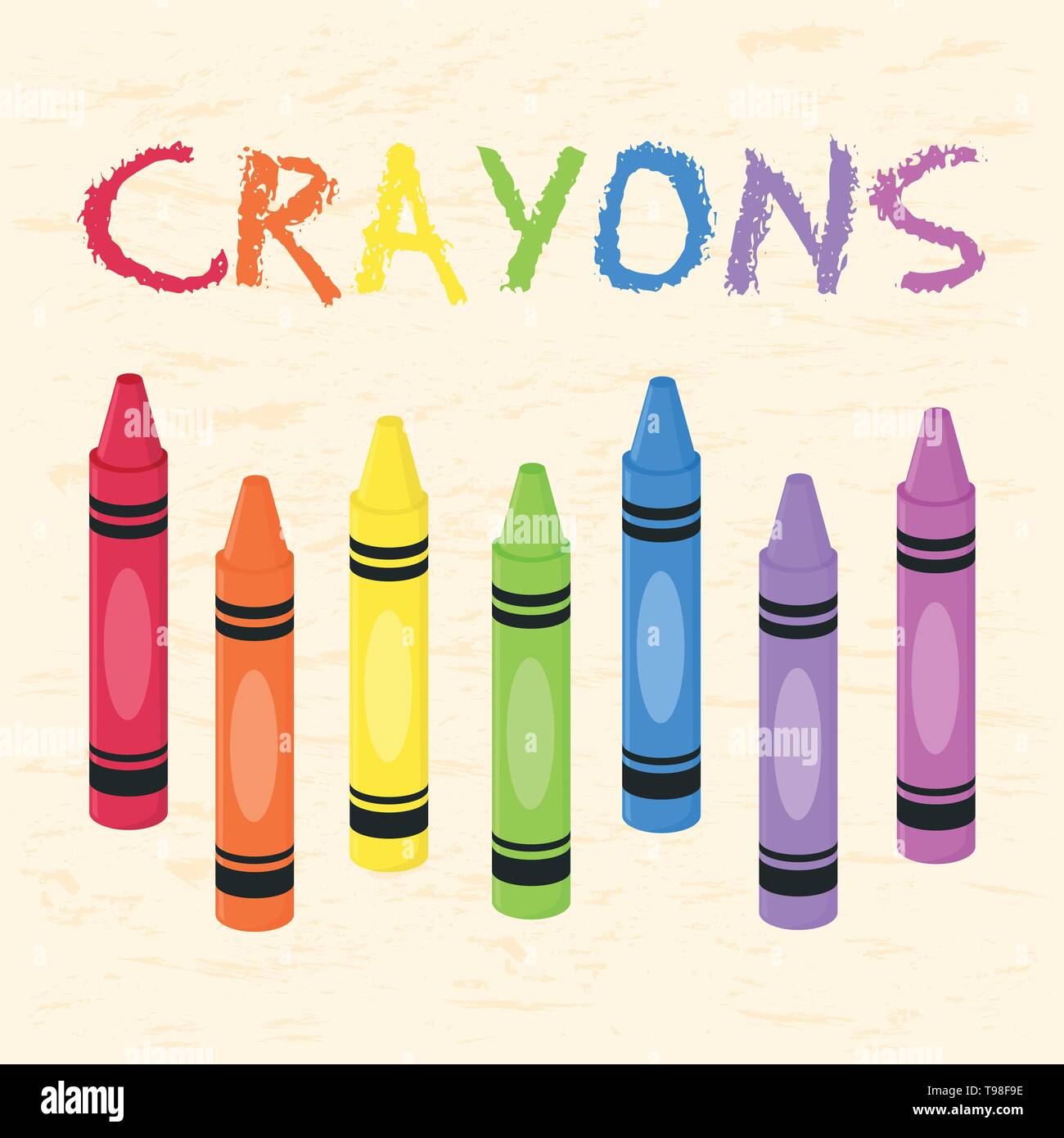 Set Crayons de couleur arc-en-ciel Retour à l'illustration vectorielle, fournitures scolaires Illustration de Vecteur
