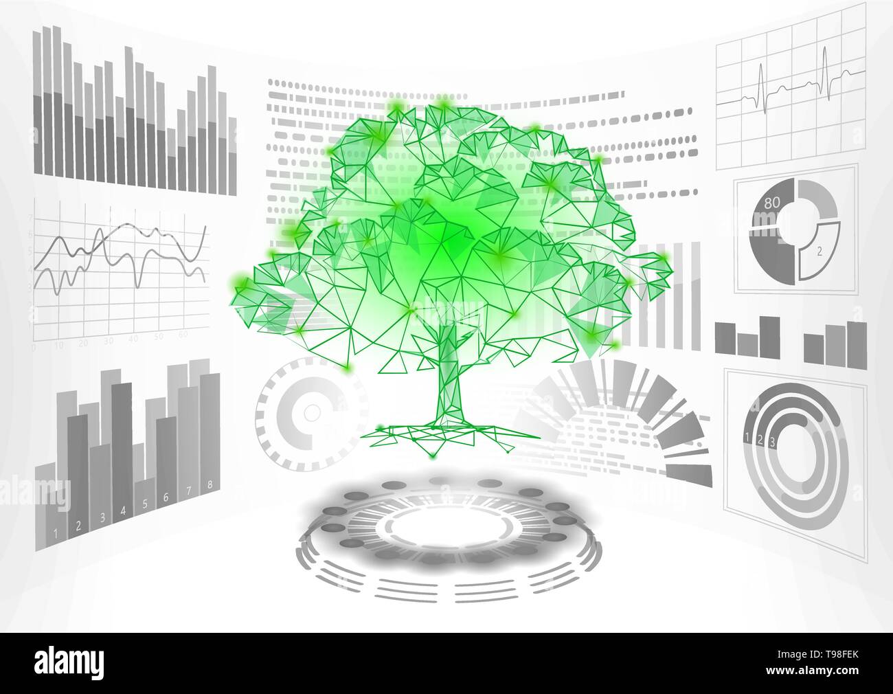 3D low poly arbre plante verte de l'interface de l'HUD. Avenir de la ligne polygonale point triangle solution des problèmes de l'écologie Biologie abstraite. L'ingénierie des génomes Illustration de Vecteur