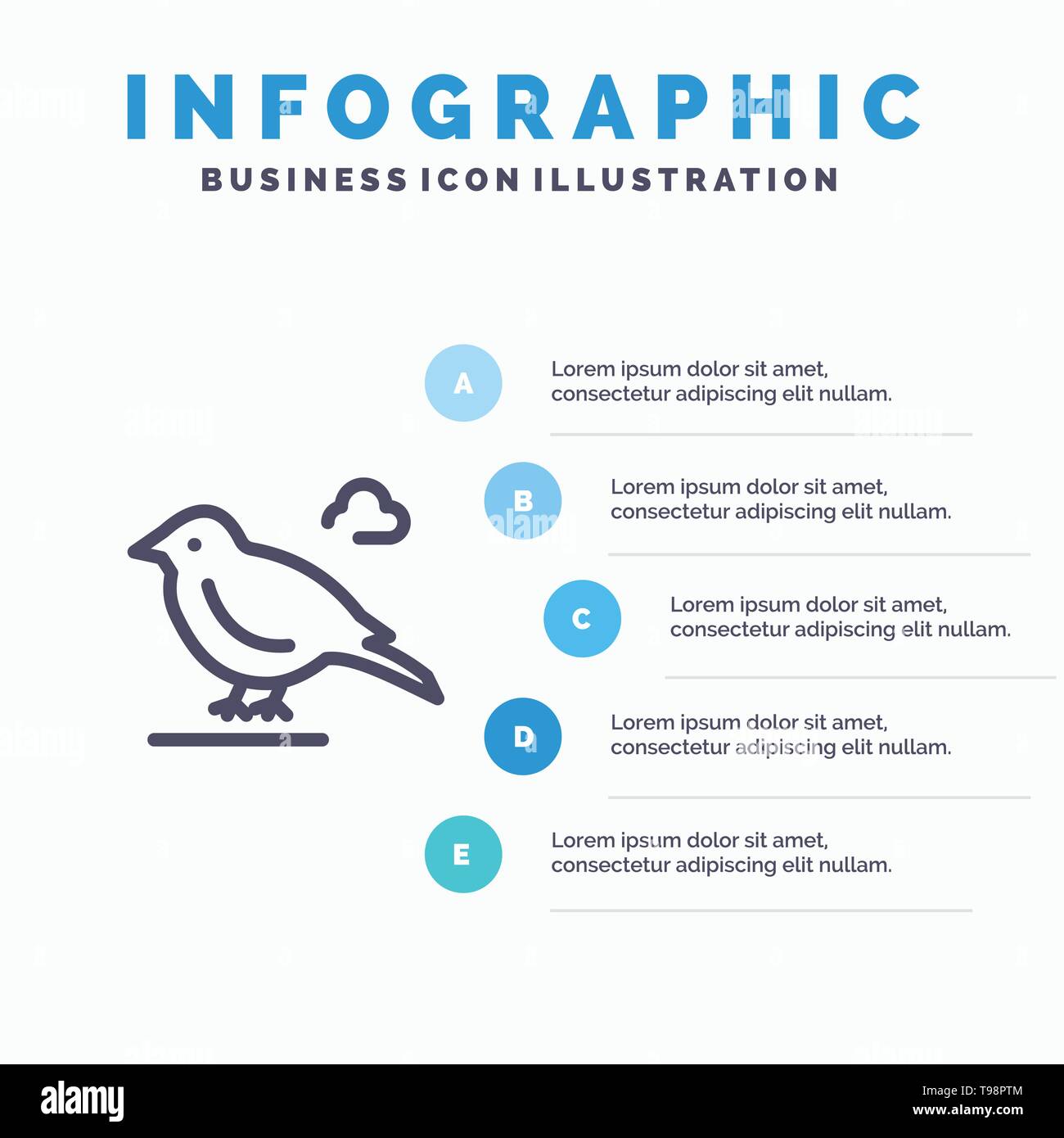 Bird, britannique, petite, l'icône de la ligne Sparrow avec 5 étapes présentation des infographies Background Illustration de Vecteur