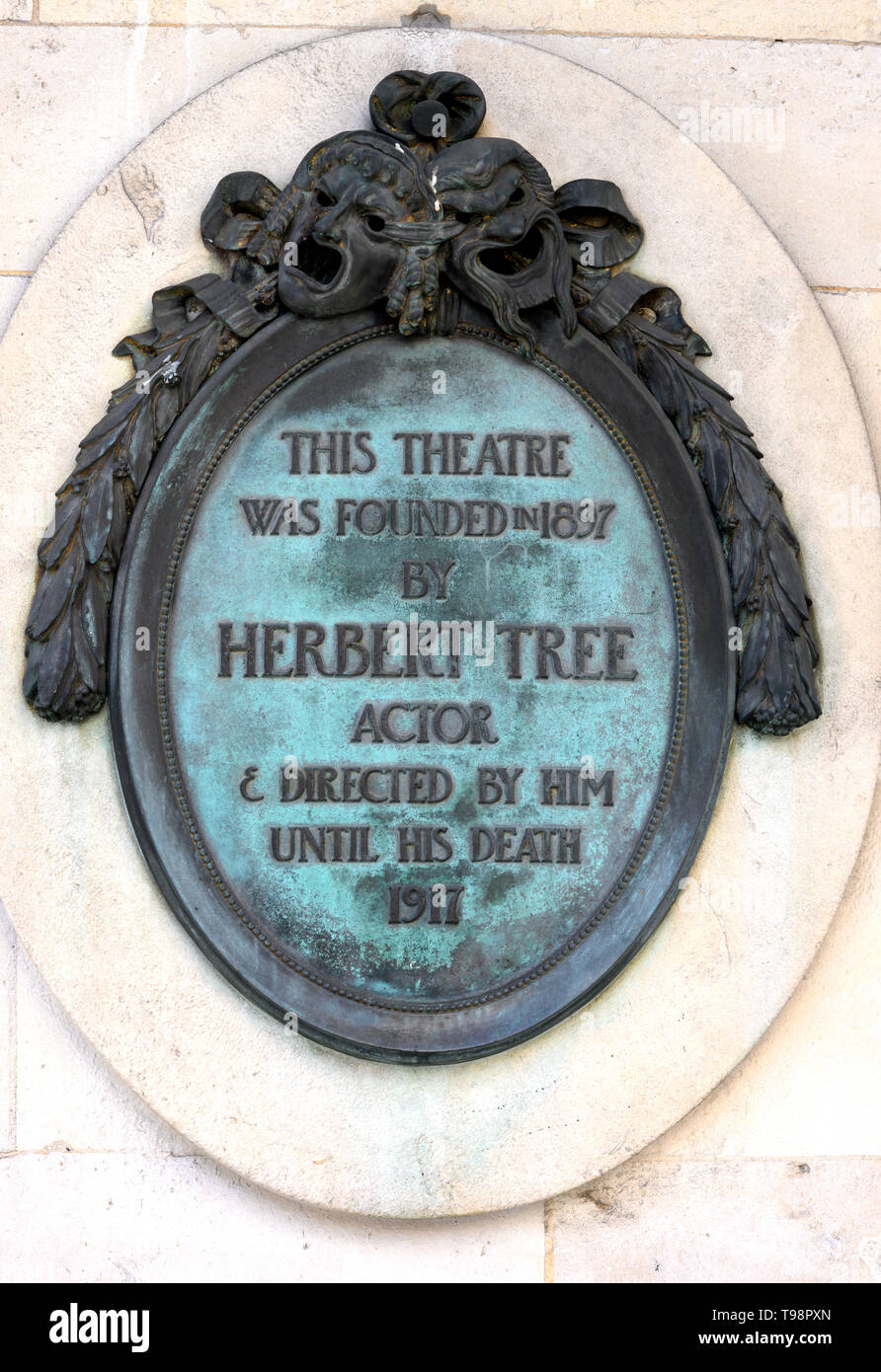 Plaque du patrimoine en commémoration de Herbert Tree à Her Majesty's Theatre, Haymarket, Londres, Angleterre, Royaume-Uni Banque D'Images