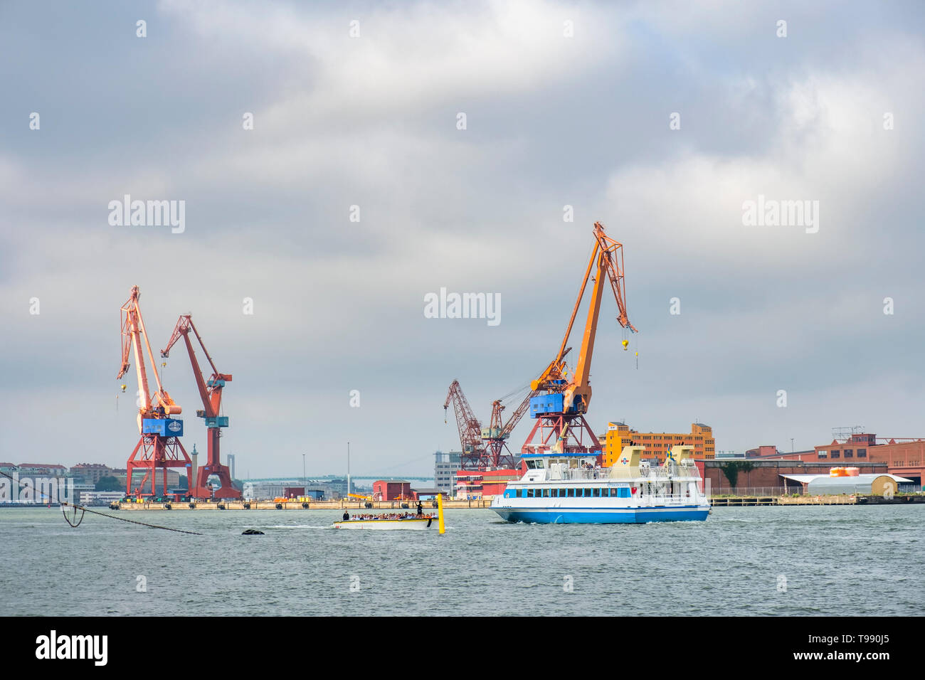 Vue sur le port de Göteborg avec bateaux Banque D'Images