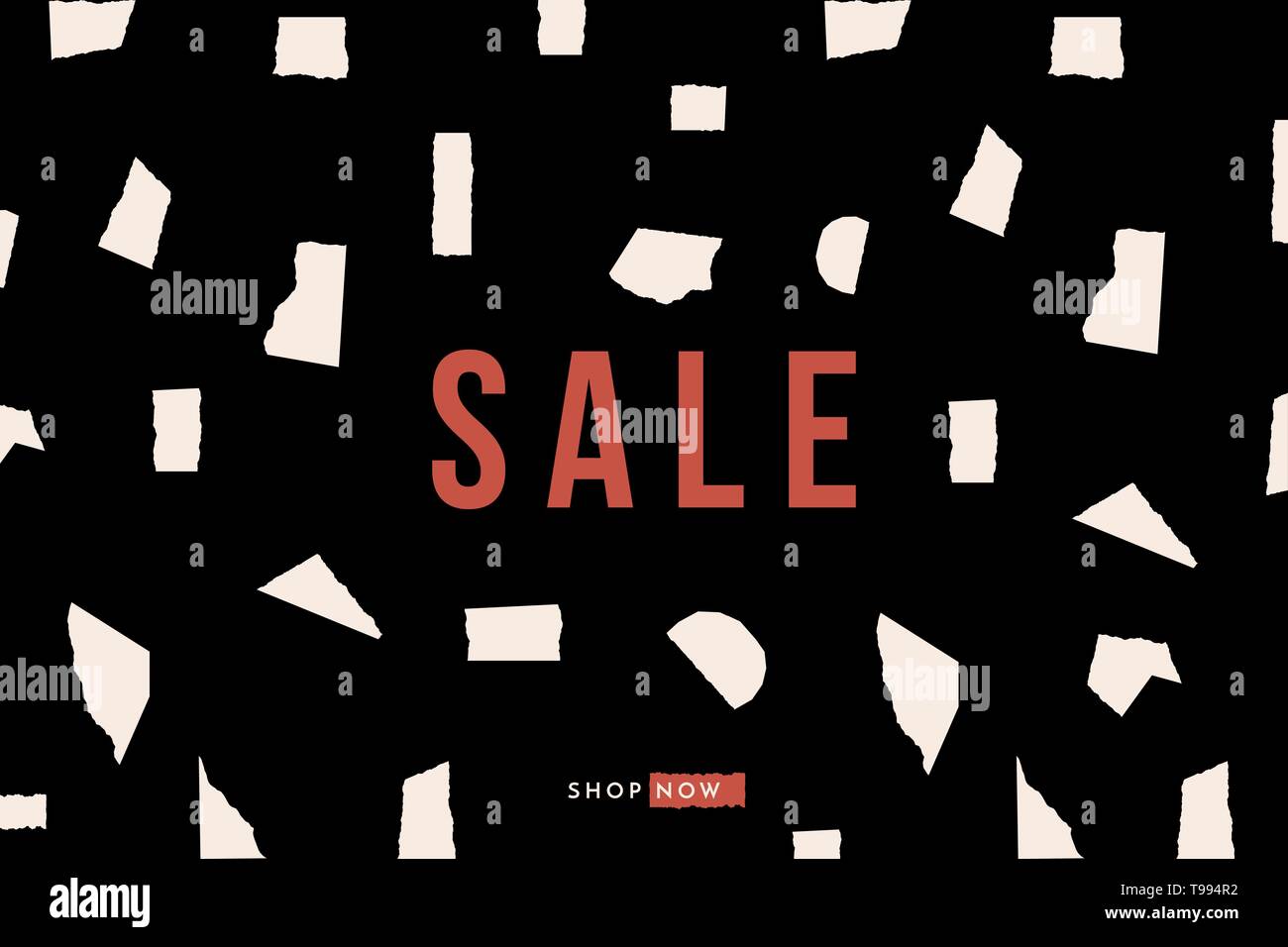 Coupe papier géométrique des formes d'un blanc crème et un exemple de texte en rouge sur fond noir. Moderne et créative, la vente de bannières promotionnelles brochure, newslette Illustration de Vecteur