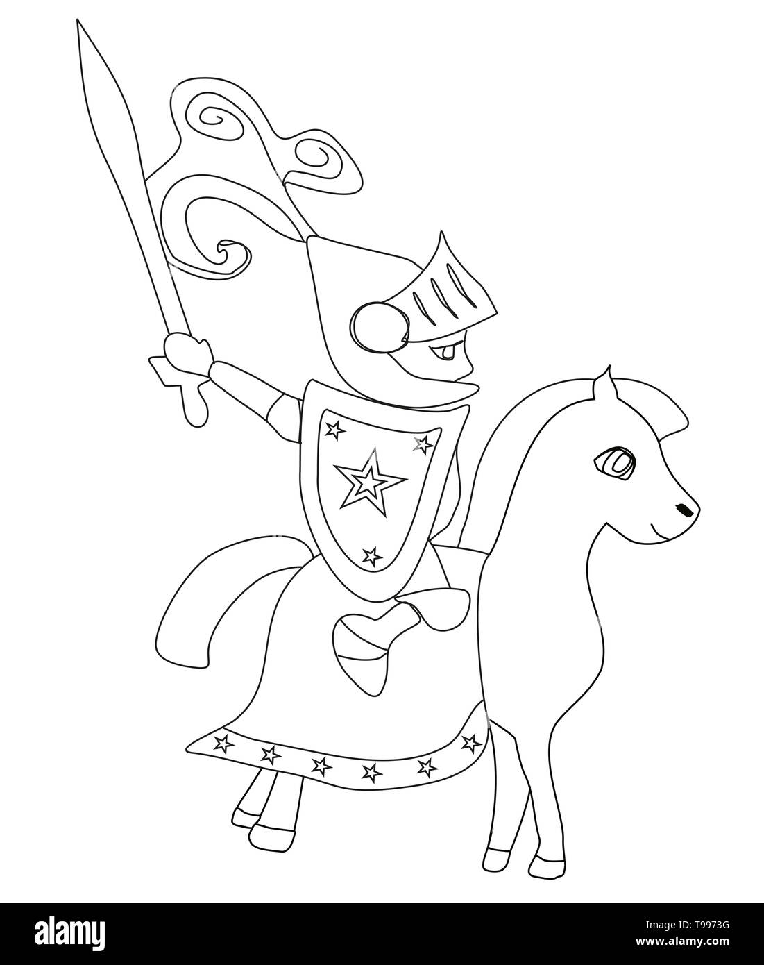Chevalier avec épée à cheval sur un cheval Banque D'Images