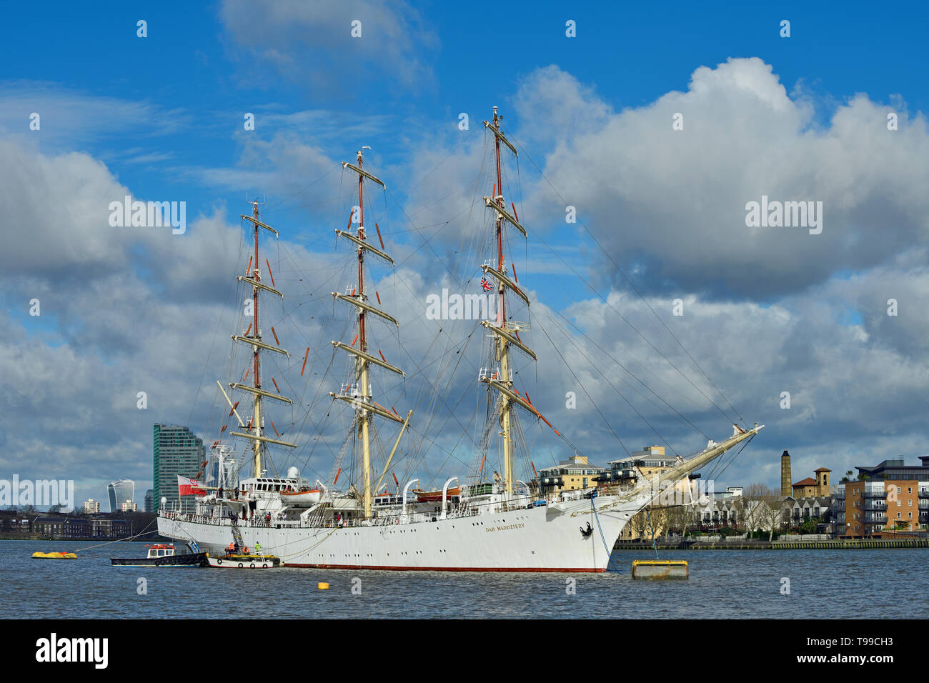 Photographié le 17 mars 2019, le navire s'est rendu à Londres comme le dernier port visiter après le voile pour l'année anniversaire de l'indépendance de la Pologne 150 Banque D'Images