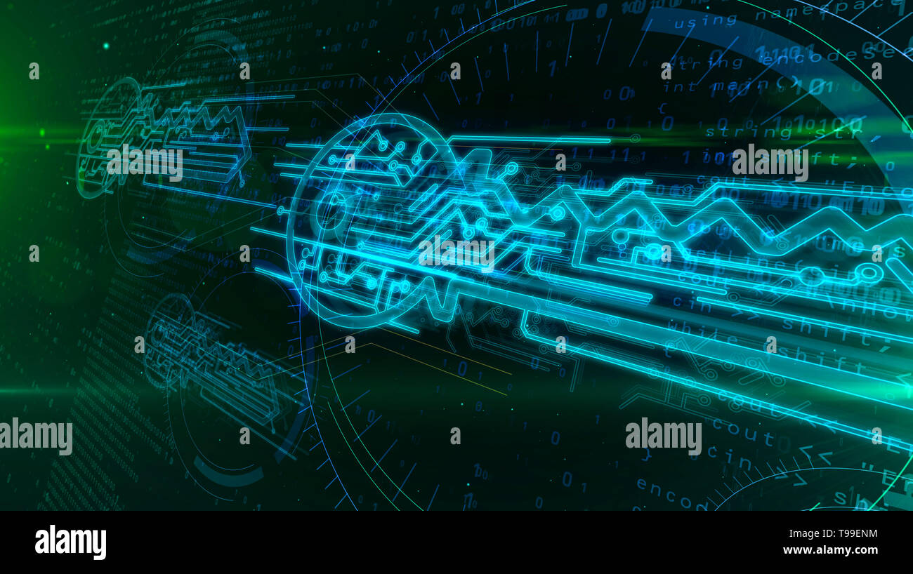 La cybersécurité, la protection des données et le signe clé numérique 3D  dynamique sur base binaire. Technologie de sécurité informatique concept  abstrait 3d illustration Photo Stock - Alamy