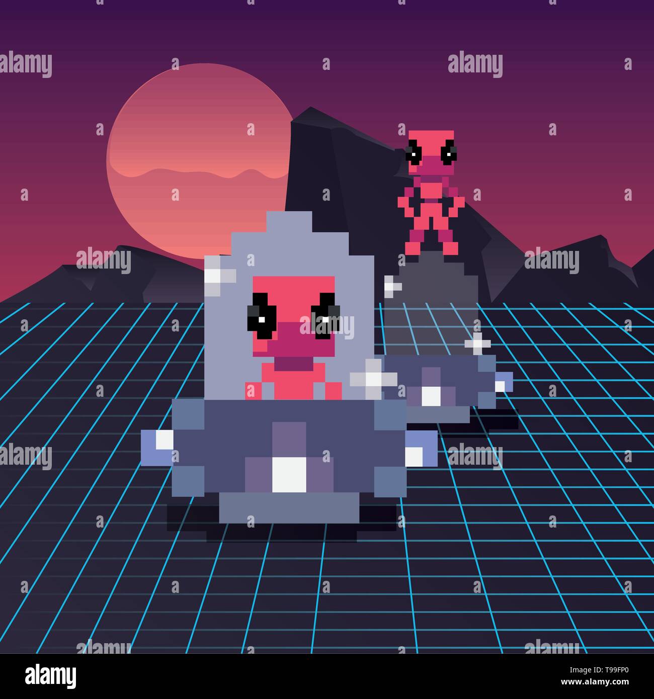 L'espace ufo invader jeu vidéo pixel retro vector illustration Image ...