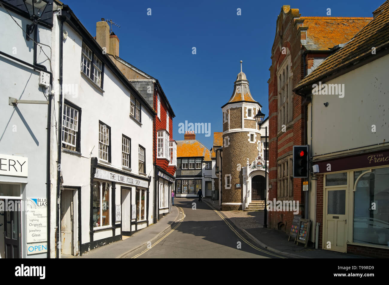 Dorset UK,,Lyme Regis,rue Bridge et musée Banque D'Images