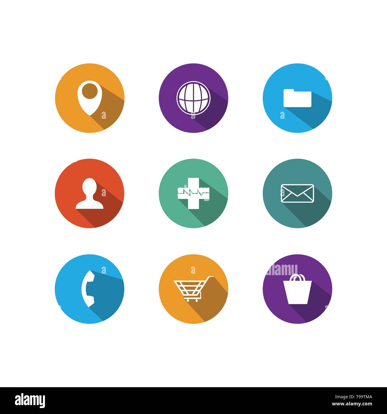 Vector icon set avec ombre portée de style design Illustration de Vecteur