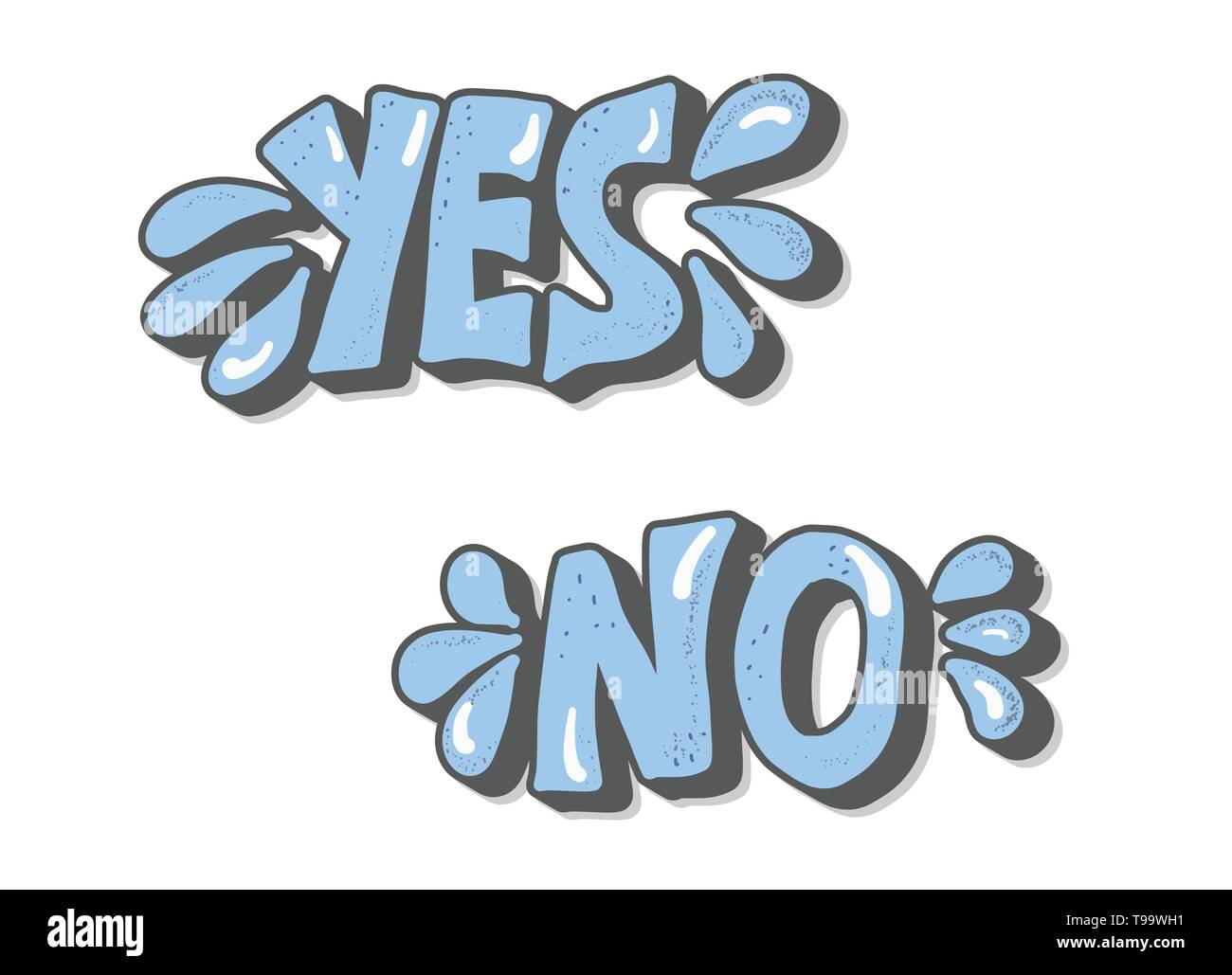 Oui et non le lettrage. Mots manuscrits avec décoration. Vector illustration conceptuelle. Illustration de Vecteur