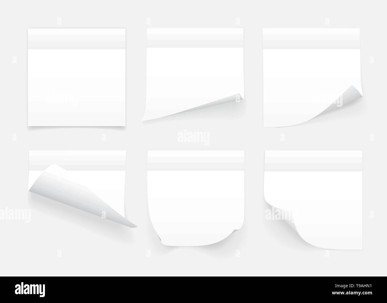 Ensemble de feuilles de papier blanc note isolé sur fond transparent. Sticky Notes. Vector illustration. Illustration de Vecteur