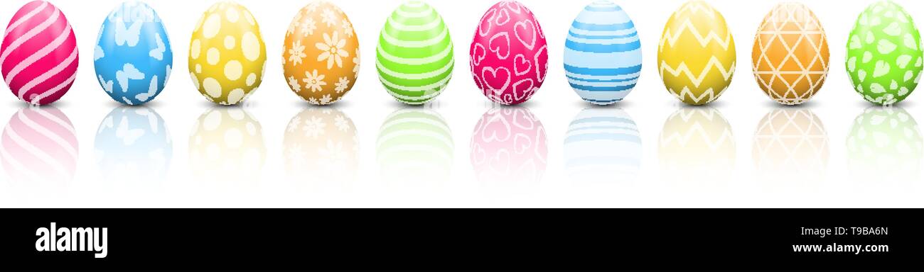 Les oeufs de Pâques colorés isolé set Illustration de Vecteur