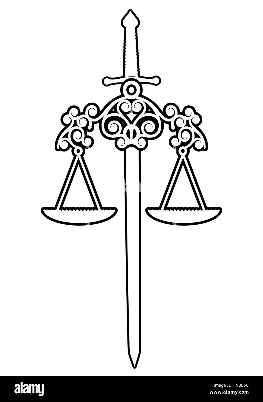 Symboles de la Justice. Échelle et épée isolé sur fond blanc Illustration de Vecteur