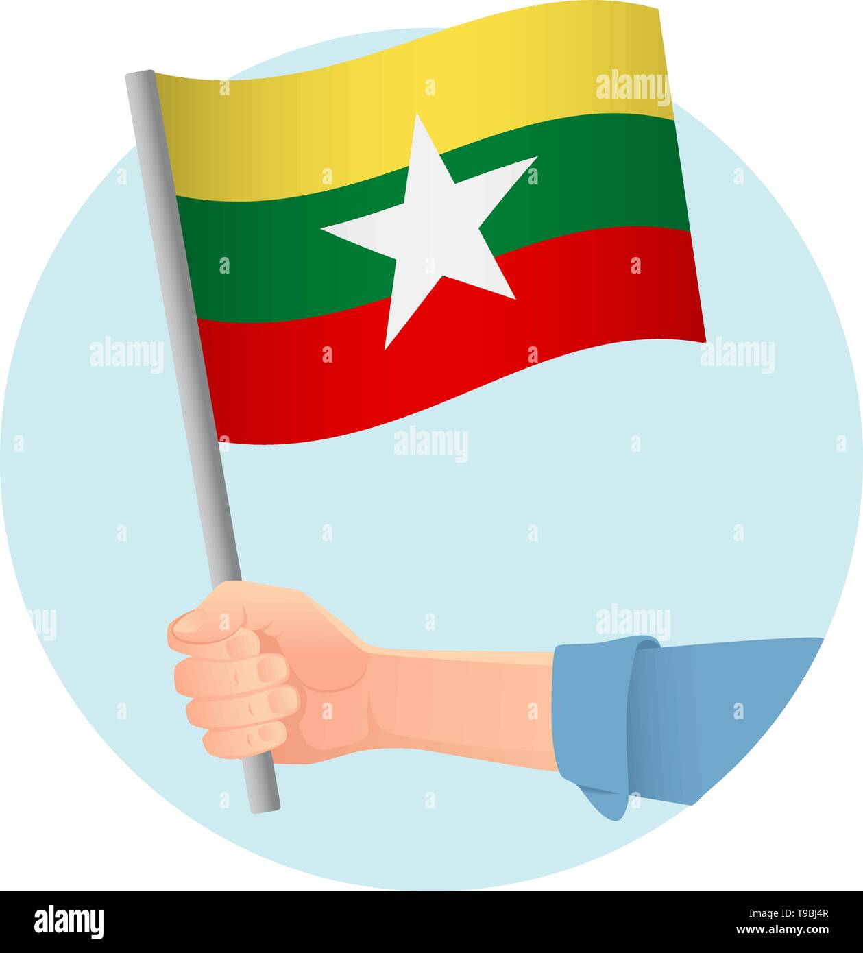 Myanmar drapeau dans la main. Contexte patriotique. Drapeau national du Myanmar vector illustration Illustration de Vecteur