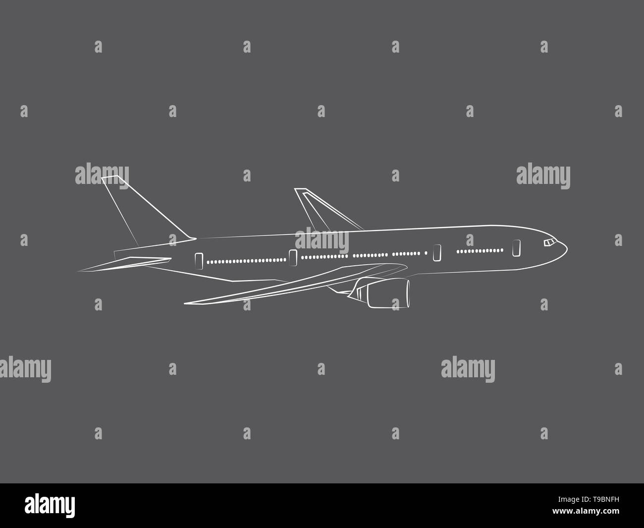 Avion de ligne Avion dessin sur fond gris Banque D'Images