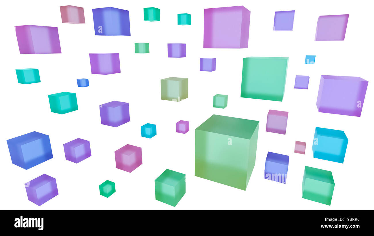 Cubes multicolore isolé sur blanc. Résumé Contexte de rendu 3d illustration. Banque D'Images