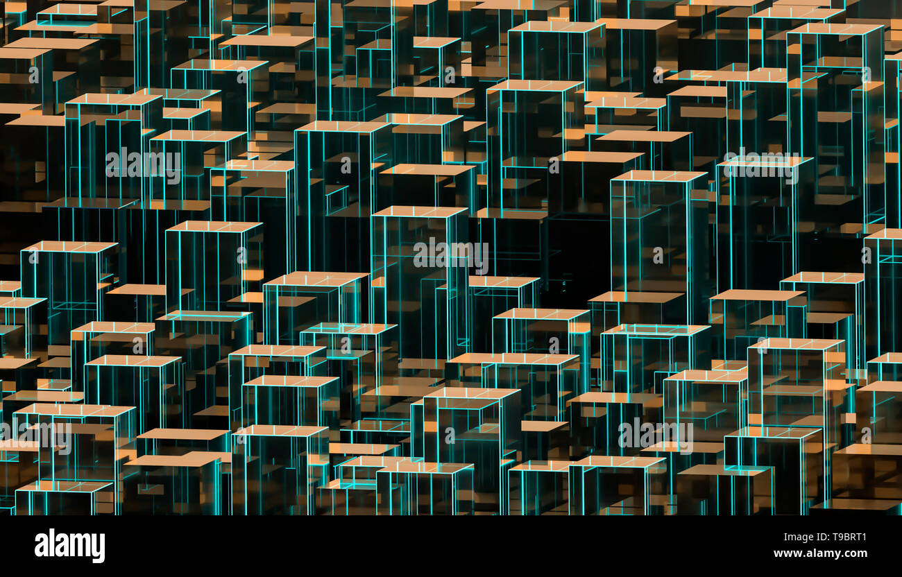 Abstract skyline futuriste de verre ou papier peint paysage urbain. Rendu 3d illustration. Concept de l'architecture ou de la construction. Banque D'Images
