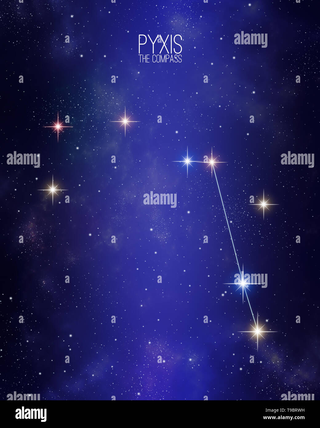 La Pyxis constellation boussole carte sur un arrière-plan de l'espace  étoilé. Stars taille relative et de nuances de couleurs en fonction de leur  type spectral Photo Stock - Alamy