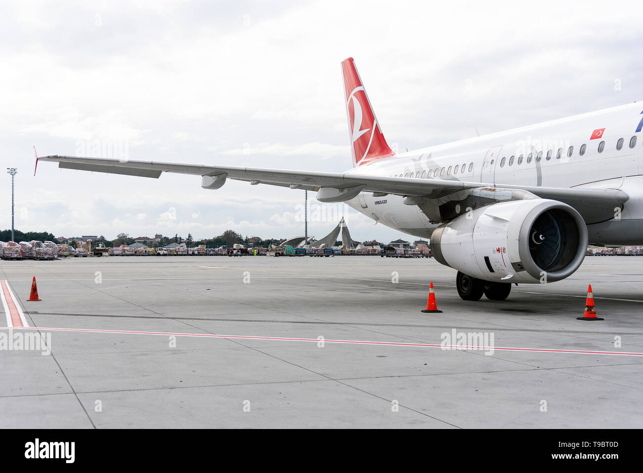 Izmir, Turquie - le 17 novembre 2018. vue de côté et moteur d'un avion commercial arilines turc. Banque D'Images