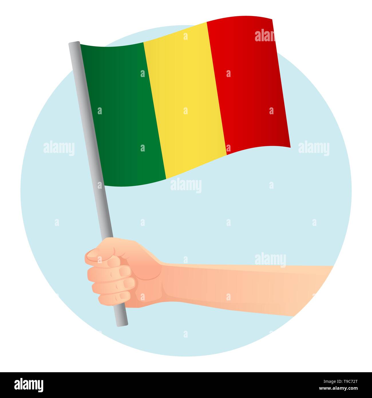 Mali drapeau dans la main. Contexte patriotique. Drapeau national du Mali illustration Banque D'Images