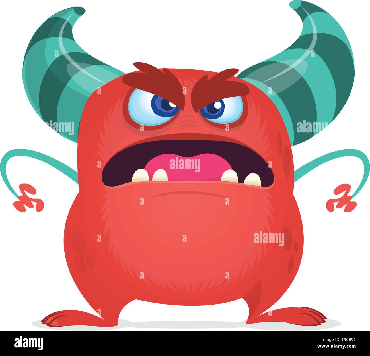 Caricature en colère monstre rouge crier. En colère crier monster expression. Caractère de l'Halloween. Illustrations vectorielles. Illustration de Vecteur