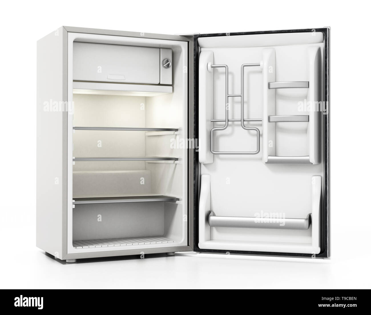 Hôtel de petite taille réfrigérateur isolé sur fond blanc. 3D illustration. Banque D'Images