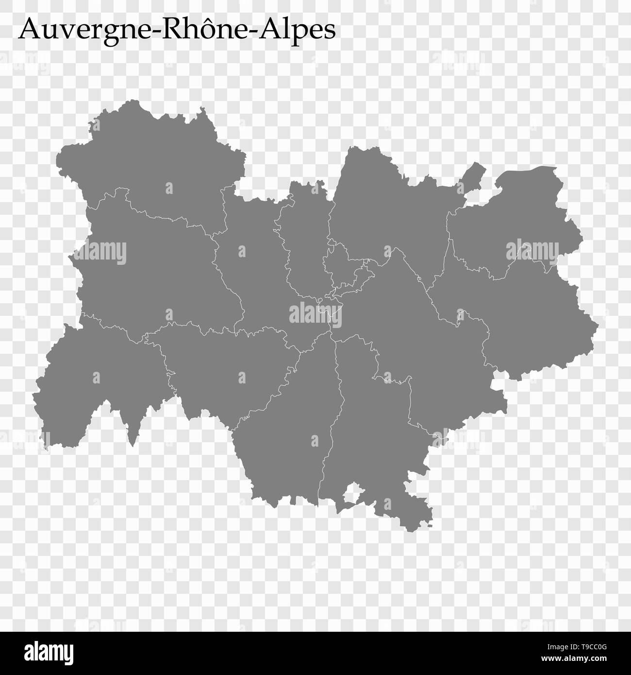 Carte de haute qualité d'Auvergne-Rhone-Alpes est une région de France, et les frontières des ministères Illustration de Vecteur