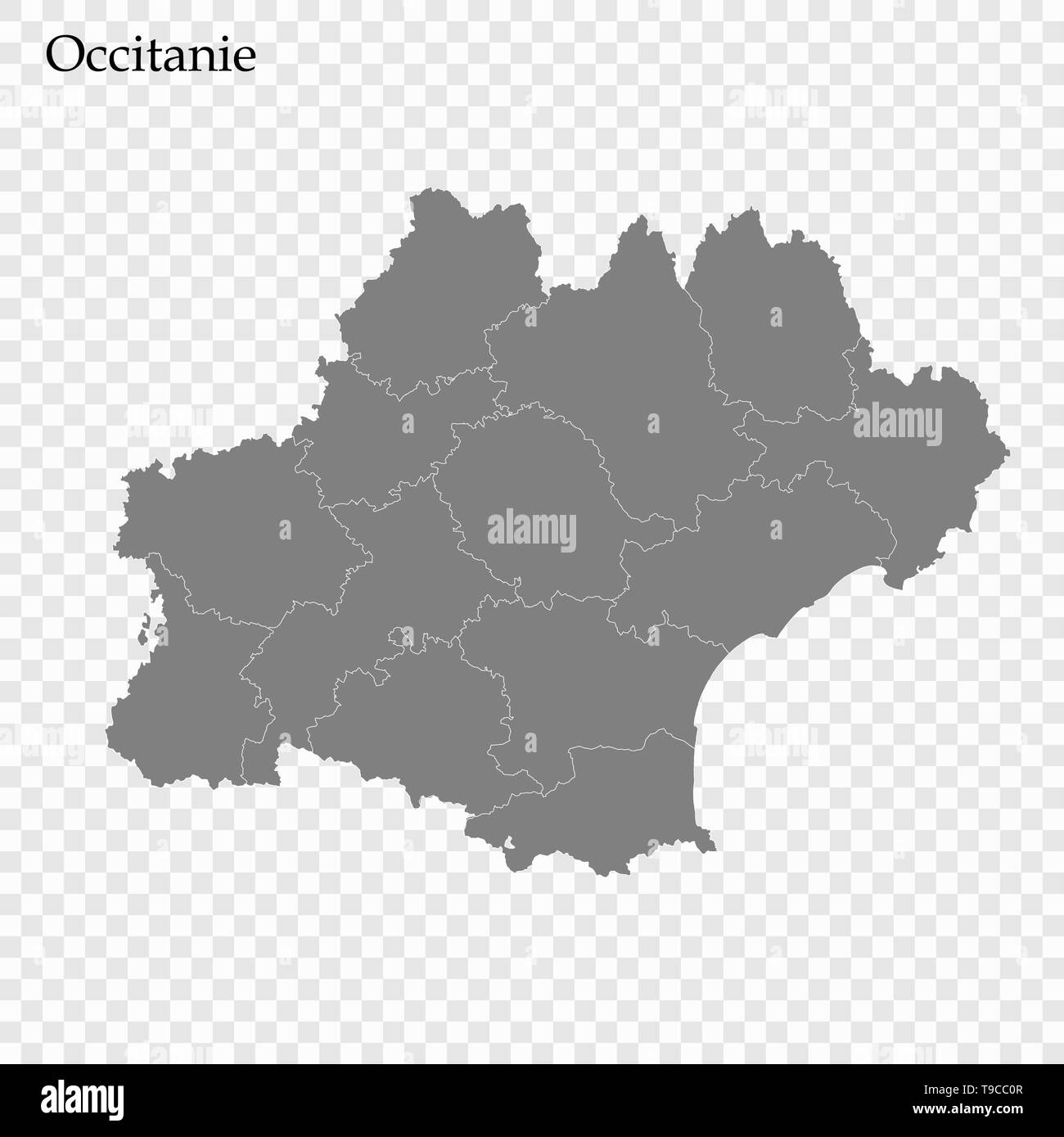 Carte de haute qualité d'Occitanie est une région de France, et les frontières des ministères Illustration de Vecteur