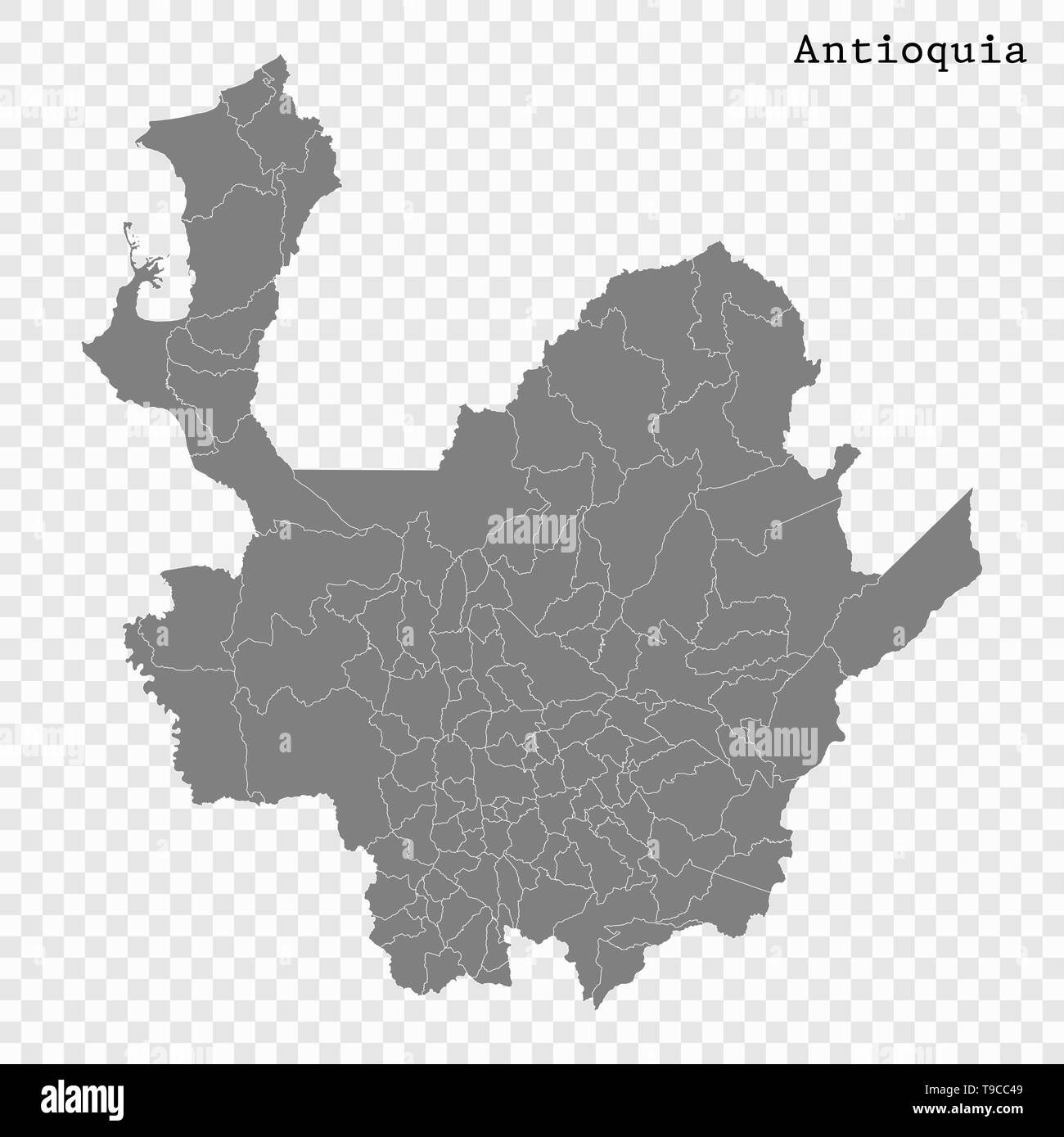 Carte de haute qualité est un état d'Antioquia en Colombie, et les frontières des districts Illustration de Vecteur