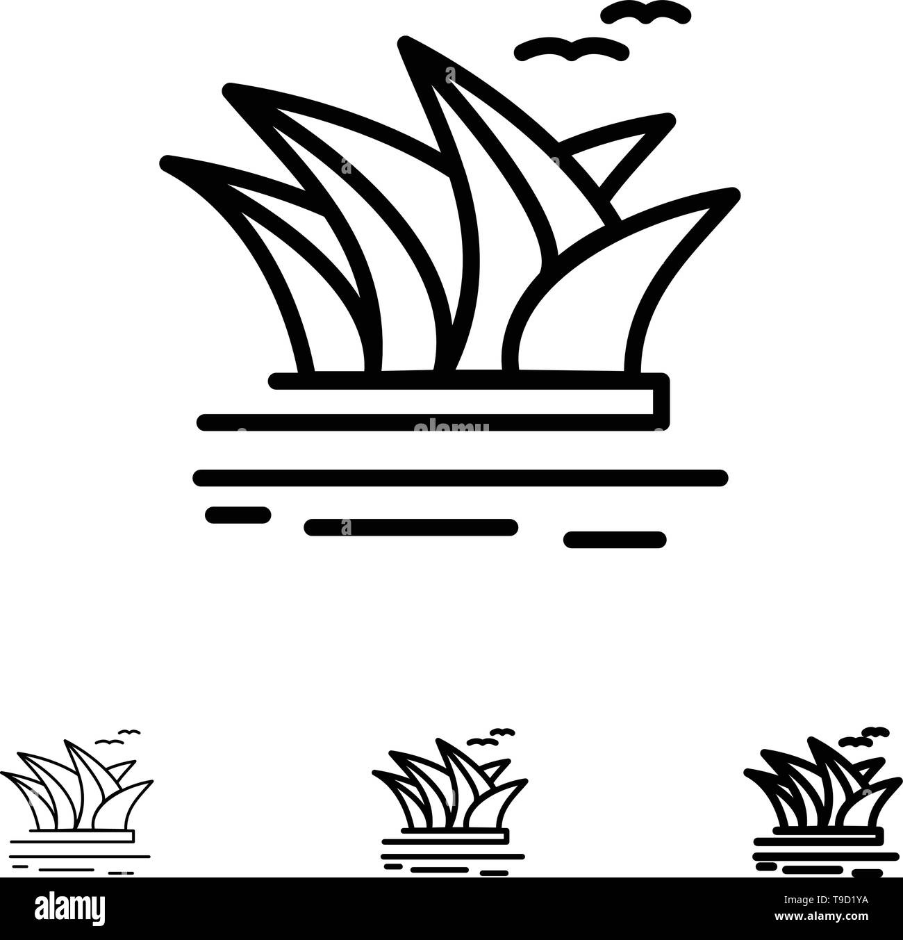 Ville établit, de la culture, Port, l'Opéra, Sydney Bold et fine ligne noire icon set Illustration de Vecteur