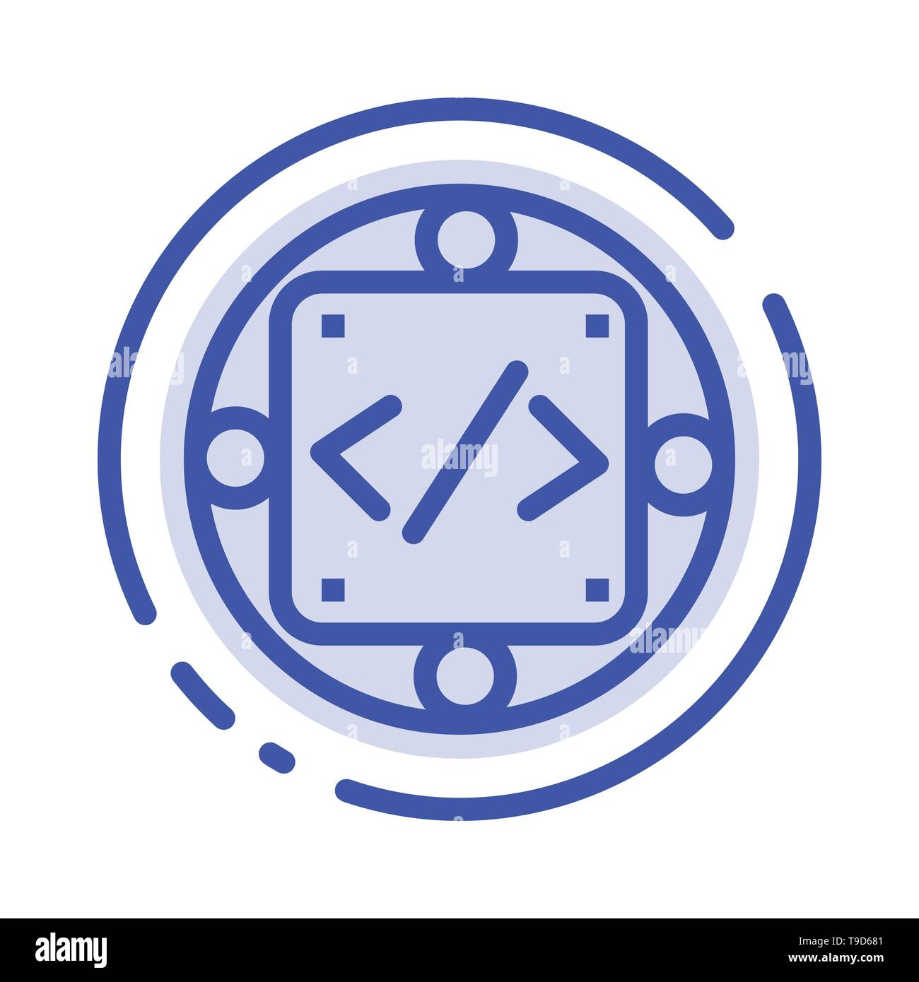 Code, personnalisé, la mise en Œuvre, de la gestion des produits, l'icône de la ligne en pointillé bleu Illustration de Vecteur