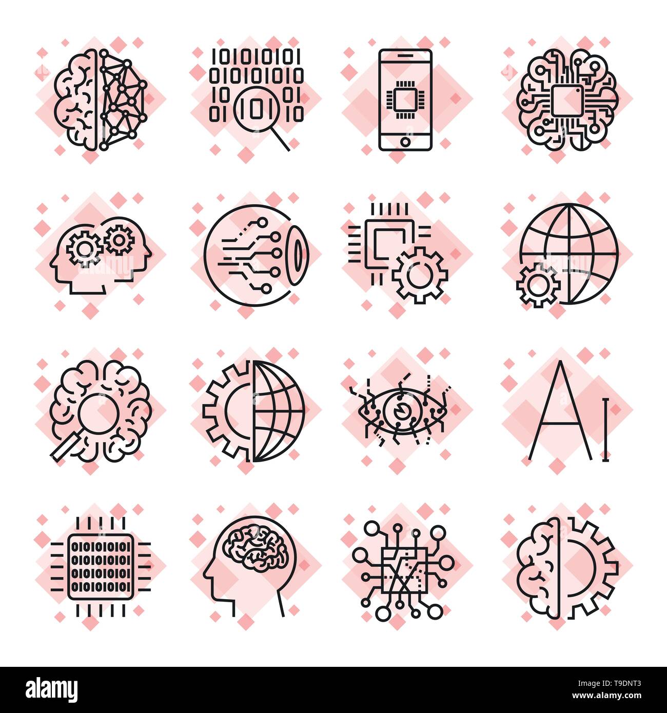 Vector icon set for artificial intelligence concept. Illustration de Vecteur