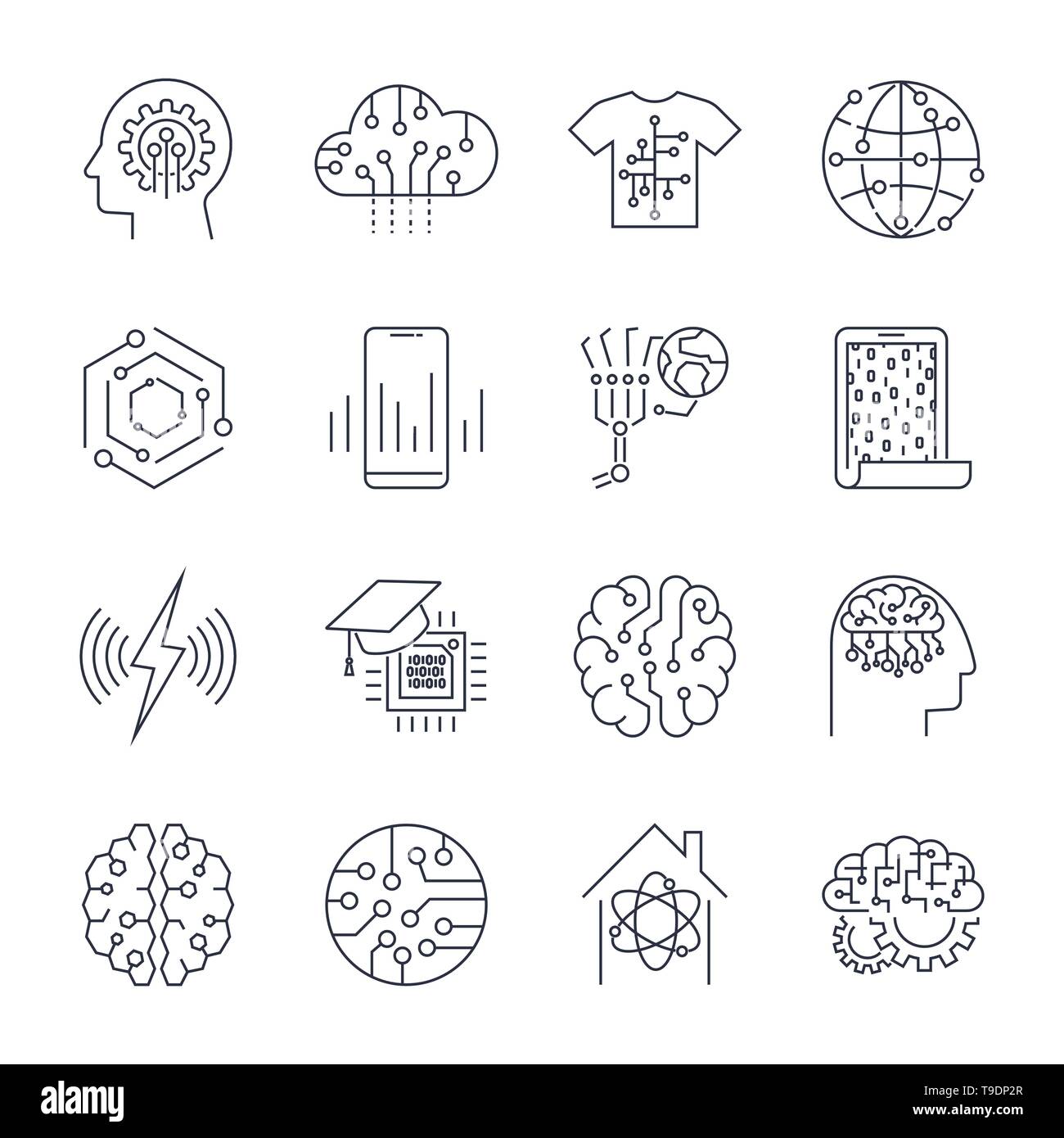 Ensemble d'icônes dans le quartier branché de style linéaire de l'innovation et des nouvelles technologies d'artificiel. AI, ITO. Avc. modifiable Illustration de Vecteur