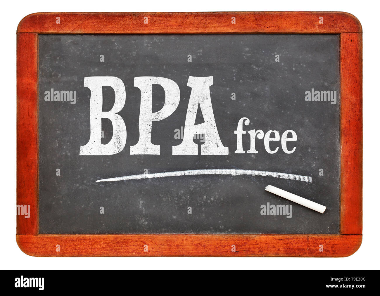 Le BPA (Bisphénol A) tableau noir libre de signer - craie blanche du texte sur un tableau noir ardoise vintage Banque D'Images