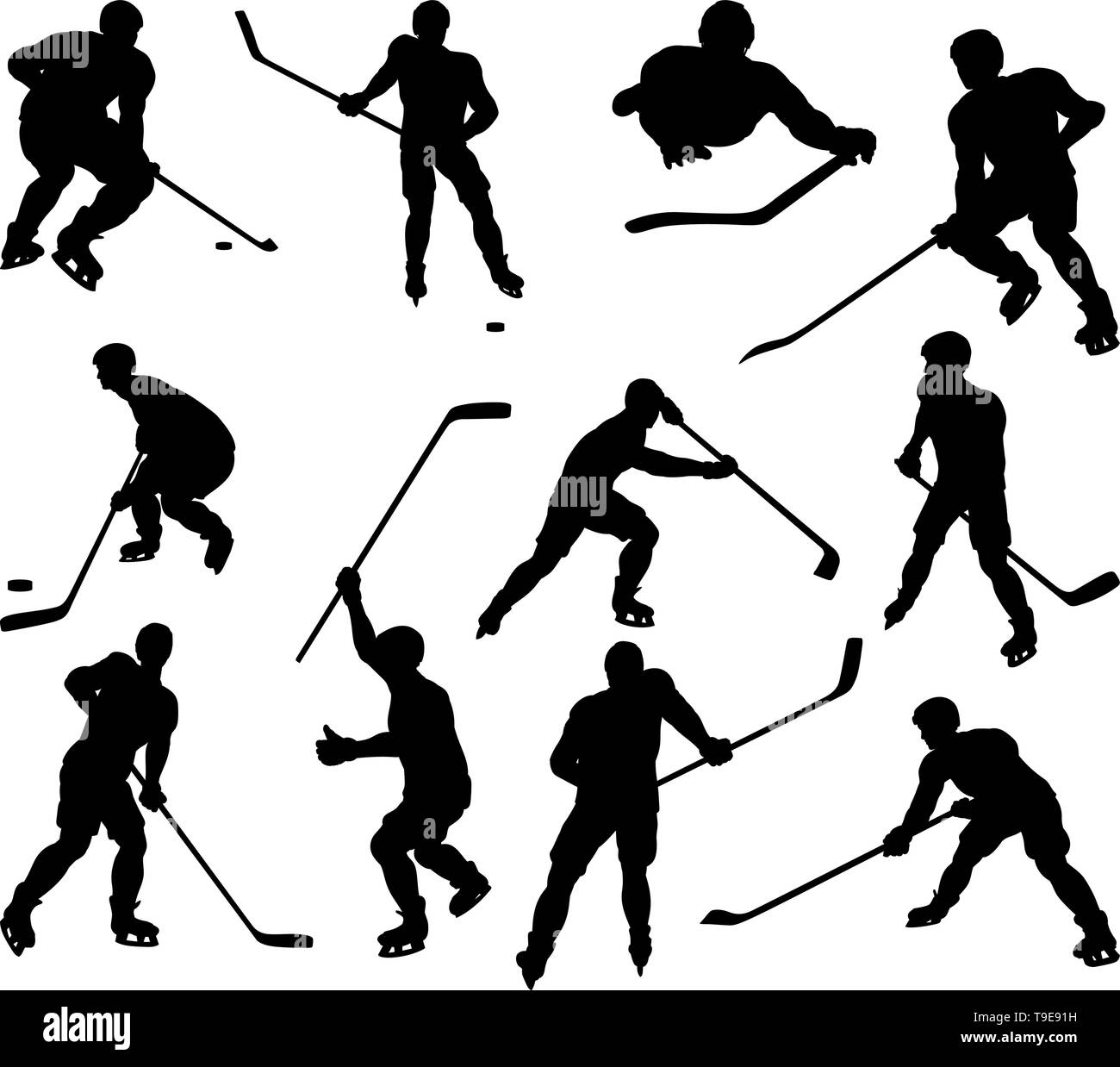 Sports Hockey Silhouettes Joueurs Illustration de Vecteur