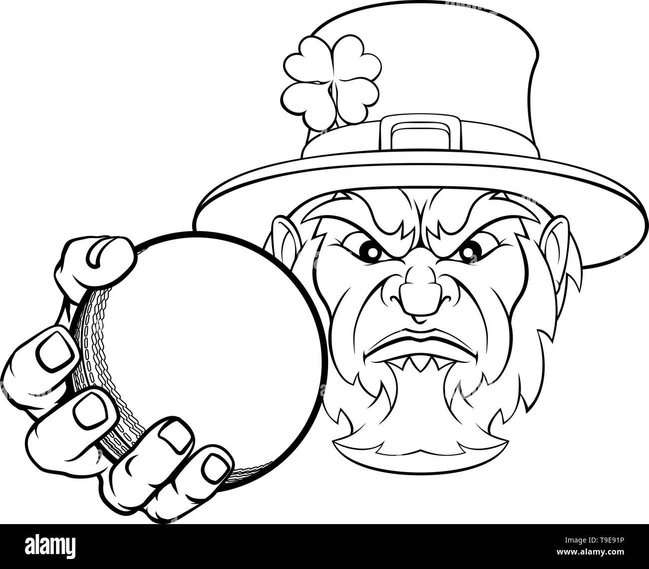 Leprechaun Holding Sports de balle de Cricket Mascot Illustration de Vecteur