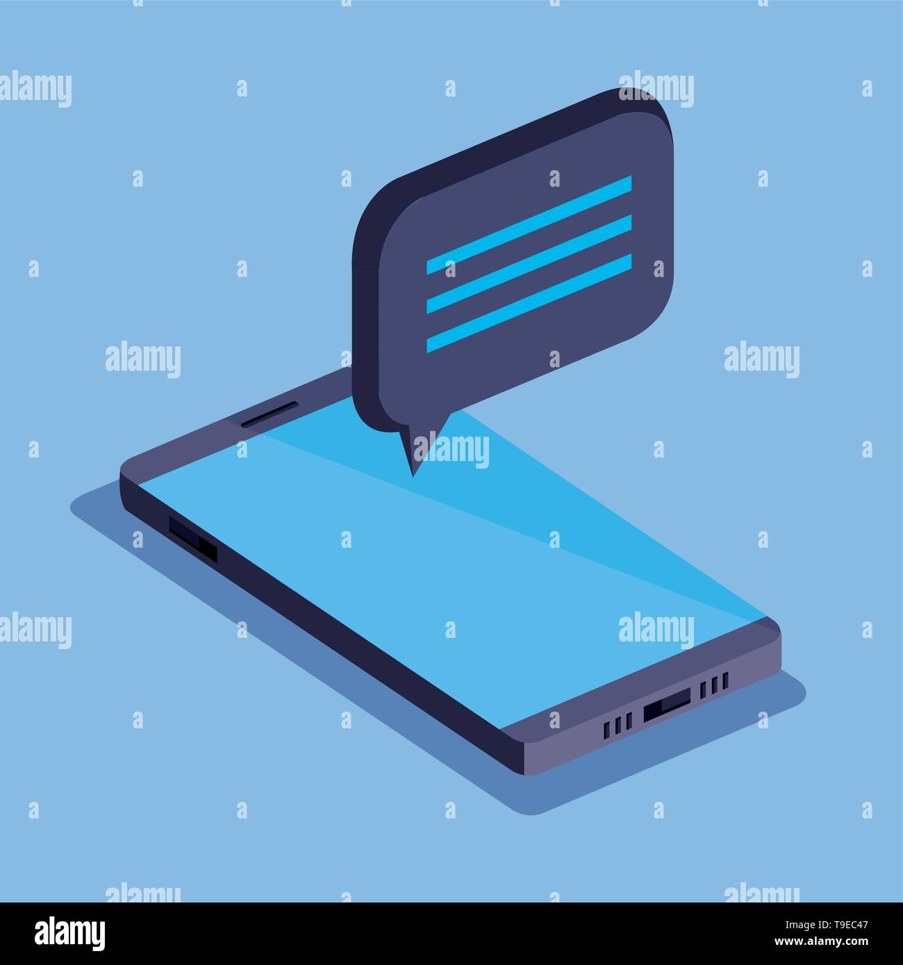 La technologie smartphone isométrique avec chat message bulle Illustration de Vecteur