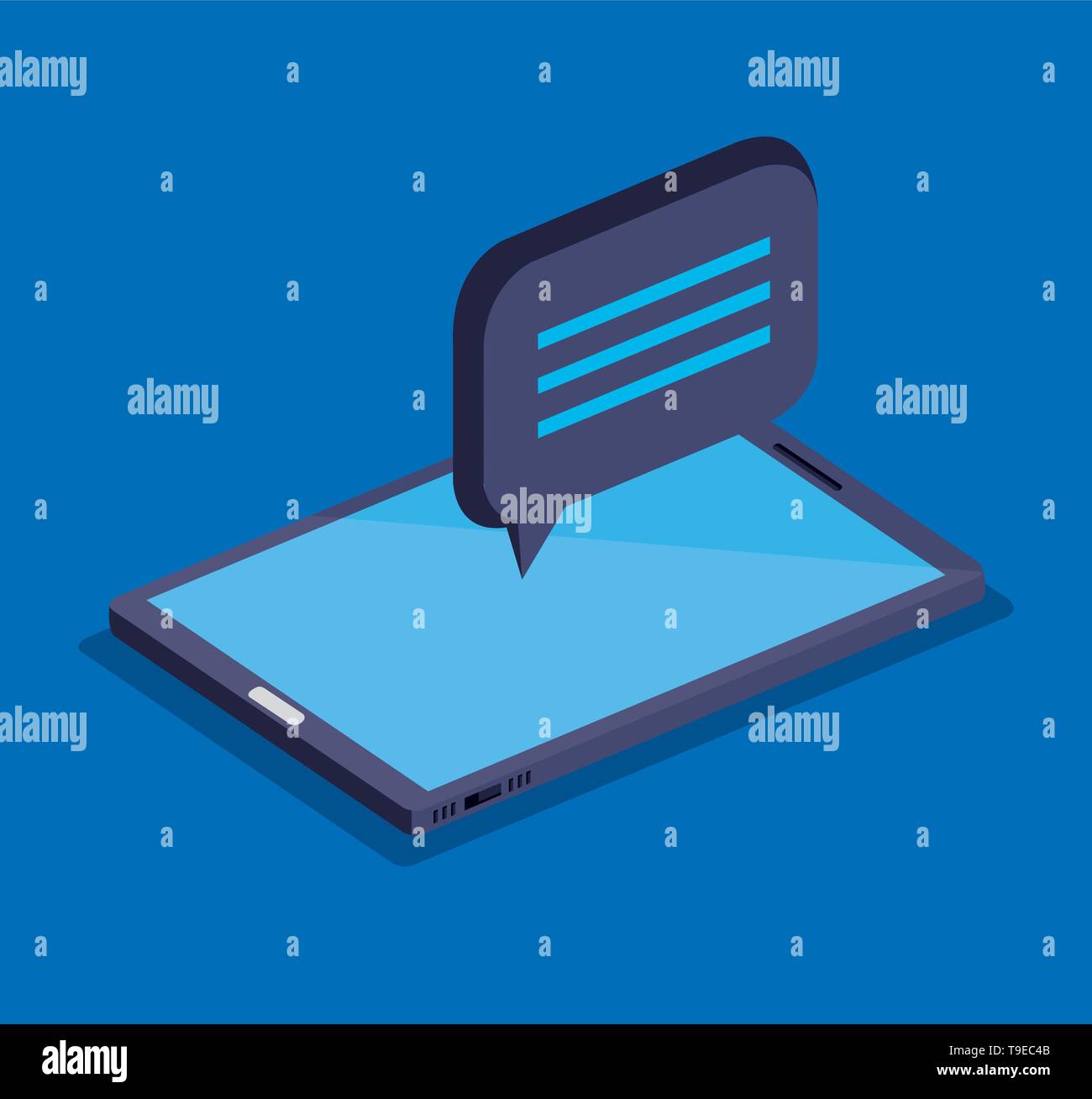 La technologie smartphone isométrique avec chat informations bulle Illustration de Vecteur