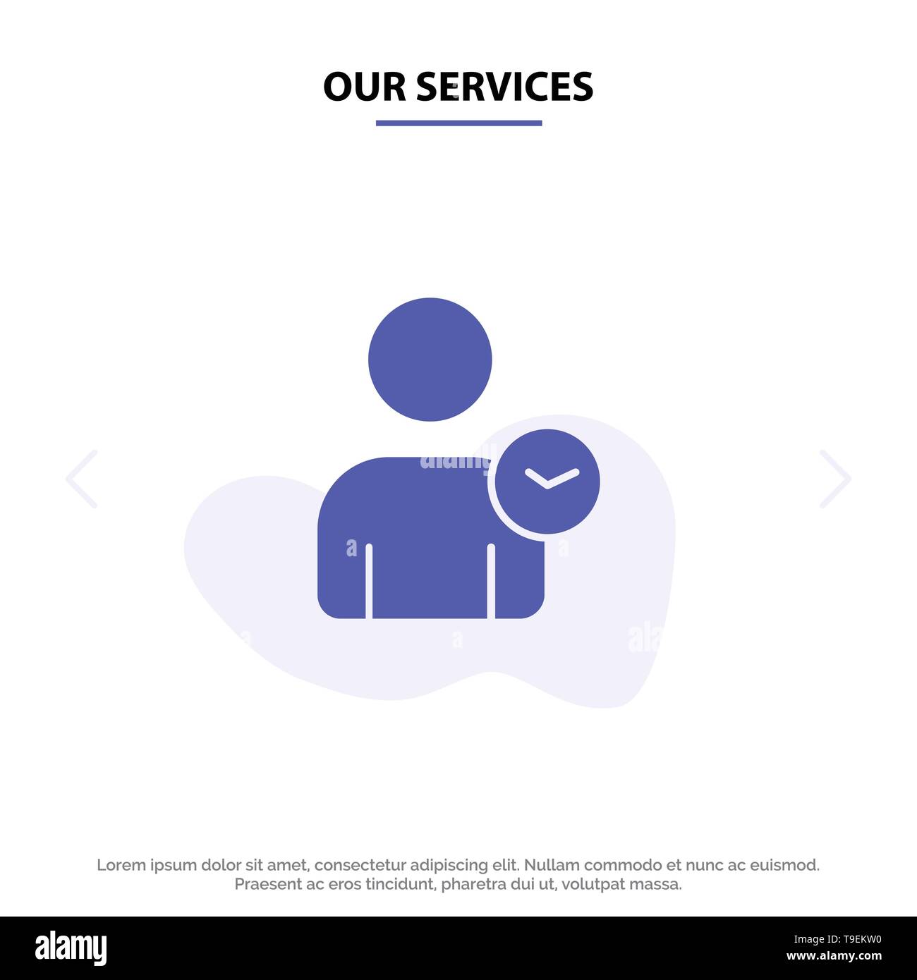 Nos Services, l'homme de base de l'utilisateur, l'heure, l'icône glyphe solide modèle de carte Web Illustration de Vecteur