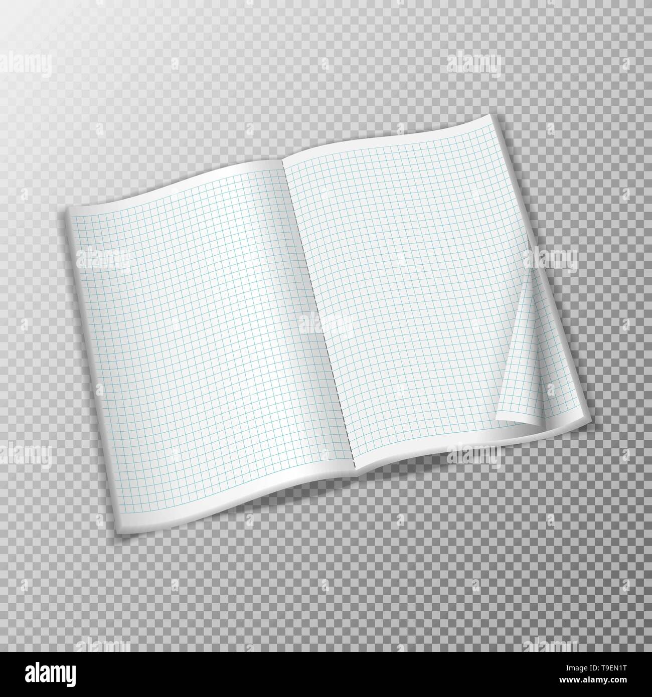 Brochure ouvert avec des carrés modèle. La mise en page réaliste pour magazine ou ordinateur portable sur fond transparent. Illustration de Vecteur